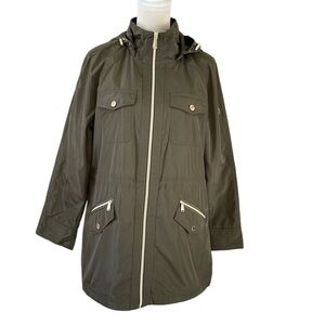 Michael Kors Women’s Olive Green Hooded Jacket Size L Lightweight Drawstring